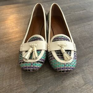 Tori Burch Multi-Colored Weaved Leather Block Heels (size9.5)👠